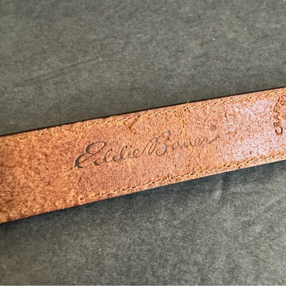 Y2K Brown Leather Belt‎ Eddie Bauer Tarnished Silver Tone Buckle Womens Medium